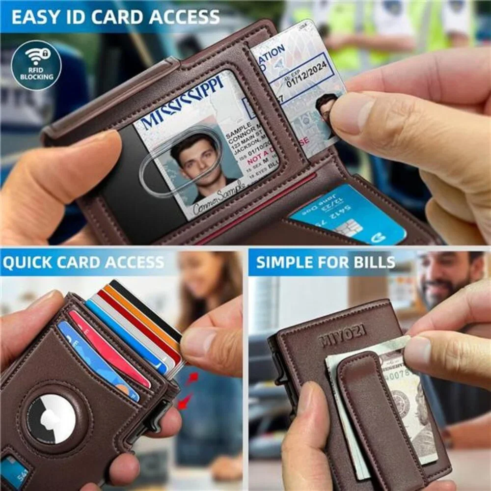 Airtag Wallet for Men,with Money Clip 10 Cards Metal Case Smart Slim Pop Up